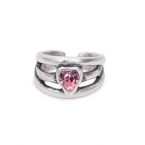 Handmade Pink Heart Crystal Brass Ring - 6922