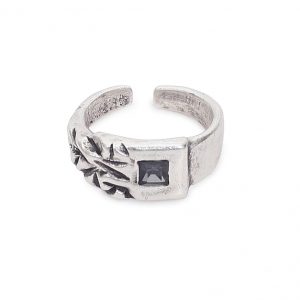 Handmade Smoky Crystal Brass Ring - 6945