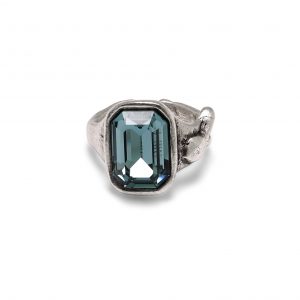 Handmade Dark Blue Crystal Brass Ring - 6982