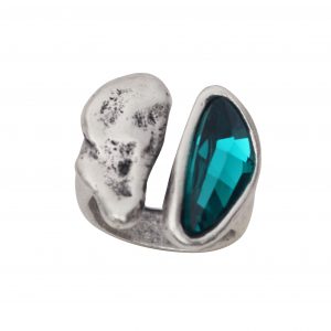 Handmade Green Crystal Brass Ring - 6992
