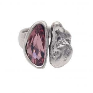 Handmade Pink Crystal Brass Ring - 6993