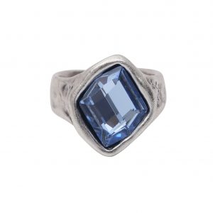 Handmade Blue Crystal Brass Ring - 7017