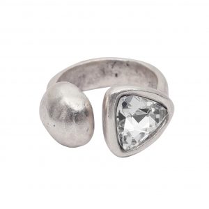 Handmade Clear Crystal Brass Ring - 7018