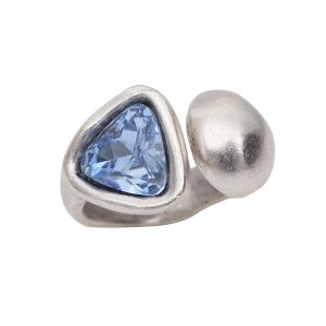 Handmade Blue Crystal Brass Ring - 7019