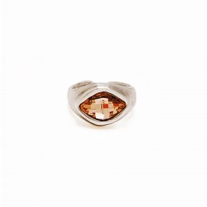 Handmade Orange Eye Crystal Brass Ring - 7014
